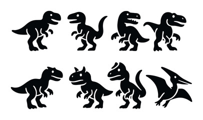 Silhouettes of various dinosaurs including t-rex and pterodactyl