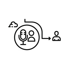 Cloud based audio recording and sharing concept with microphone and person icon, isolated on