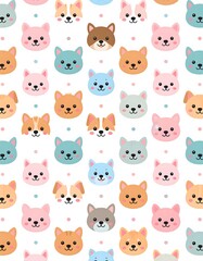 Playful Puppy Faces: A Colorful and Whimsical Seamless Pattern Design