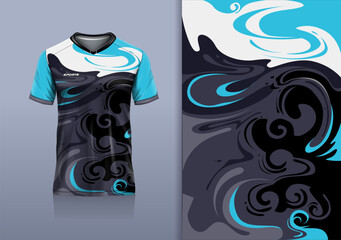 T-shirt mockup abstract texture grunge marble sport jersey design for football, soccer, racing, esports, running, black white blue color