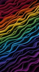 Vibrant layered rainbow wave texture with undulating fabriclike contours for design.