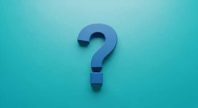 Image of a blue question mark on a teal background, representing uncertainty, inquiry, and the search for an answer, perfect for presentations mockup