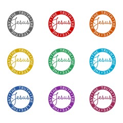 Jesus, The way, The Truth, The Life  icon isolated on white background. Set icons colorful
