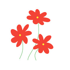 Two vibrant pink flowers with green leaves on a white background