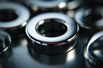 Gleaming Metal Rings - Precision Engineering in Macro Detail, Industrial Aesthetic.