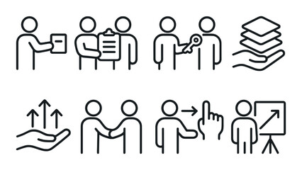 Business icons: collaboration, growth, presentation, and management