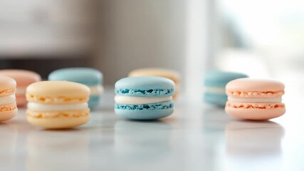 Assortment of pastel macarons on light background - Powered by Adobe