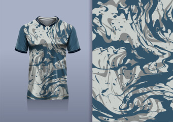 T-shirt mockup abstract texture grunge water sport jersey design for football, soccer, racing, esports, running, gray blue color
