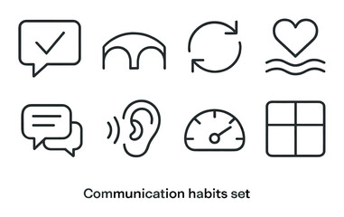 Communication habits icon set with conversations, feedback, repetition, and empathy symbols