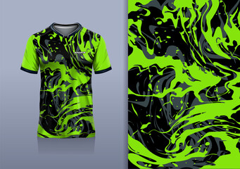 T-shirt mockup abstract texture grunge water sport jersey design for football, soccer, racing, esports, running, black green color