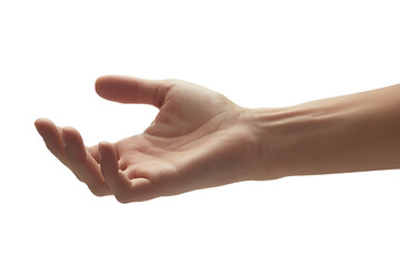 A human hand with open palm and fingers slightly curled, isolated on white background