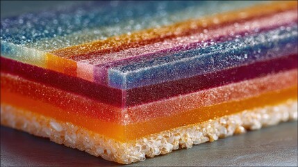Close-up of colorful layered jelly dessert
