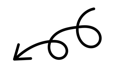 Hand-drawn black curly loop arrow pointing downward