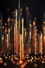 Abstract Golden Light Pillars Rising with Bokeh, Dark Background.