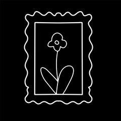 Simple black and white line art image of a framed flower, perfect for minimalist designs and decor