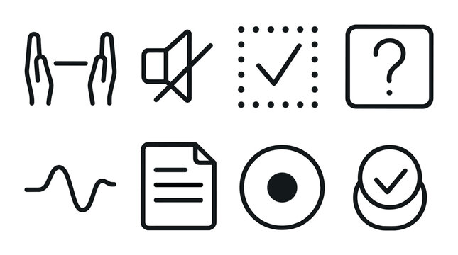 Set of 8 dark themed communication and multimedia icons