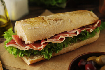 A spanish bocadillo sandwich with jamon	