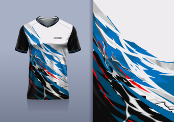 T-shirt mockup abstract texture grunge texture sport jersey design for football, soccer, racing, esports, running, blue white black color