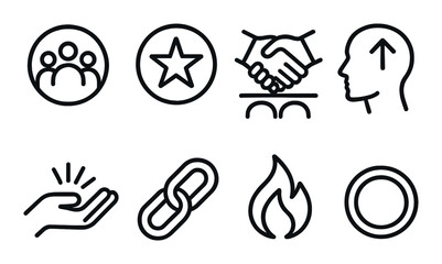 Minimalist icon set: teamwork, success, growth, and connection symbols