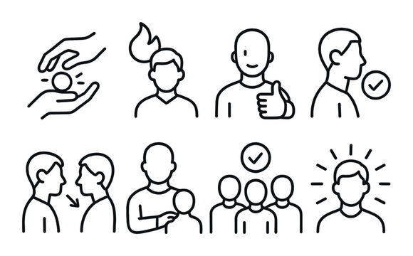 Icons representing social interaction and communication concepts