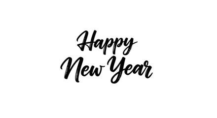 Happy New Year lettering in a black handwritten script font, isolated on a clean white background.