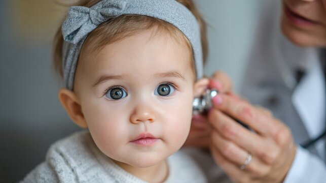 Doctor examines a baby s ears infant undergoes an impedance audiometry hearing test