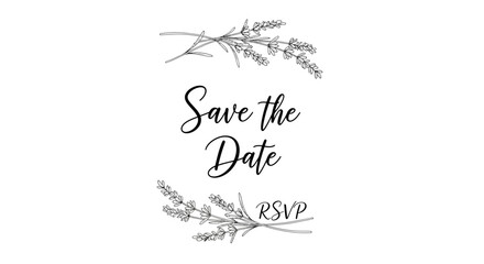 Elegant Save the Date and RSVP card design featuring delicate lavender sprigs.