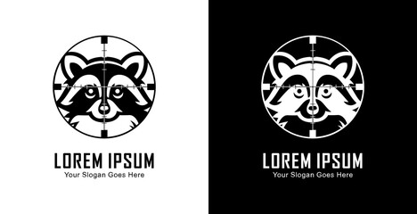 The logo design is in the shape of a raccoon head that is in the shot