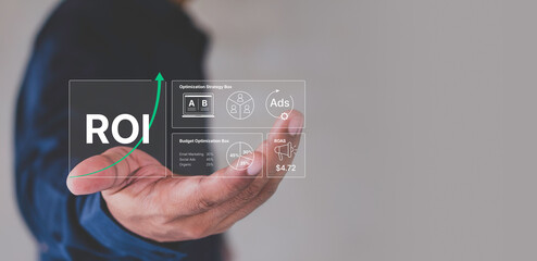 ROI strategy marketing performance, budget allocation, ROAS tracking, A/B testing insights, advertising analysis business growth, KPI dashboard optimization, digital metrics, ROI Performance Dashboard