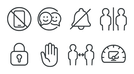 Minimalist icon set depicting communication, privacy, and social interactions