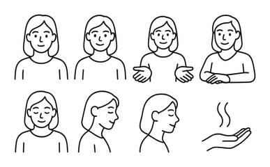 Mono sketches of female characters depicting various moods and gestures