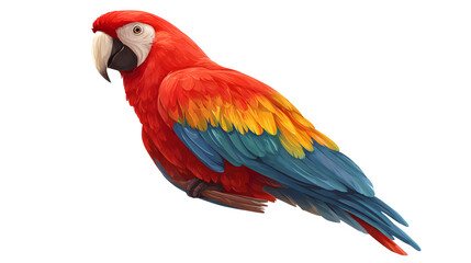 Parrot Illustration: Red, yellow, blue feathers create textured style for animal-themed graphics, educational resources, and colorful posters.