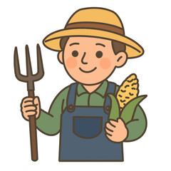 Hand draw farmer cartoon character with corn