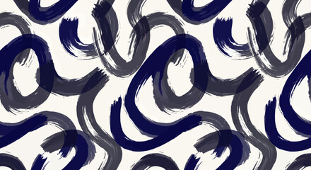 Abstract brushstroke pattern featuring dark blue and gray curved lines on a cream background, artistic design.