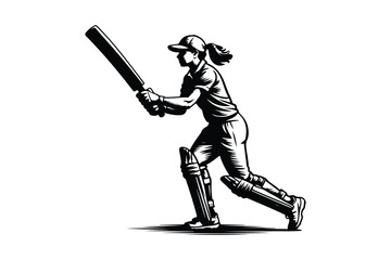 Sketch of a woman cricketer batting in action