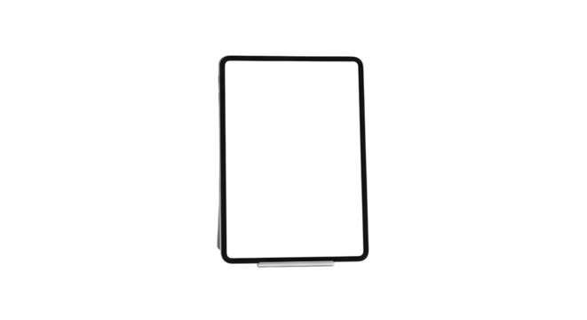Isolated tablet device with a blank white screen on a black background for digital mockups usage