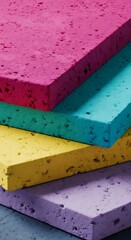 Stacked colorful speckled foam sheets closeup texture background for crafting.