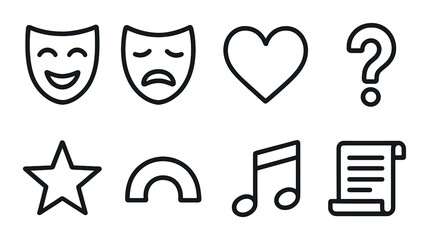 Theater and music icons on dark background