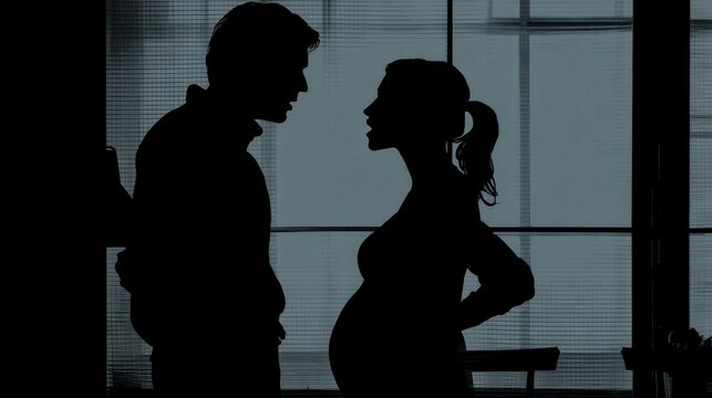 Tension couples in conflict over infidelity frustrated individuals and a pregnant woman symbolize a toxic relationship drama or divorce