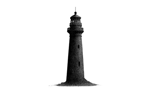 Vintage lighthouse silhouette in detailed black and white design