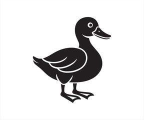 Obraz premium Black and white duck silhouette icon illustration