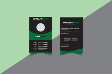 Professional Business ID Card Template – Modern Green Black Corporate Design. Modern Corporate ID Card Template – Professional Green & Black Badge Design. Minimal Clean Employee ID Card.