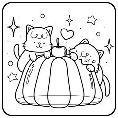 Cute Sweet Cat Coloring Page | Kawaii Dessert Kitty Line Art 02