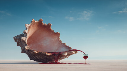 Fototapeta premium Seashells and red wine on the beach