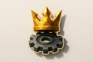 Gold crown atop mechanical gear symbolizing innovation and achievement in design creatively merging artistry with technology showcasing excellence in craftsmanship