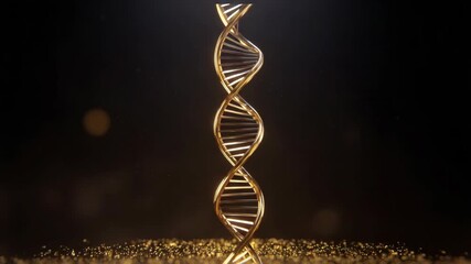 Golden dna helix on dark background with particle effect - Powered by Adobe