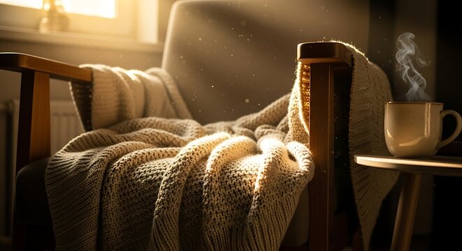 Enjoy a moment of peace with warm coffee in cozy sunlit reading nook - Powered by Adobe
