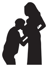 Pregnancy Silhouette Vector — Black Illustration of Expectant Couple Sharing Intimate Moment with Hands on Belly