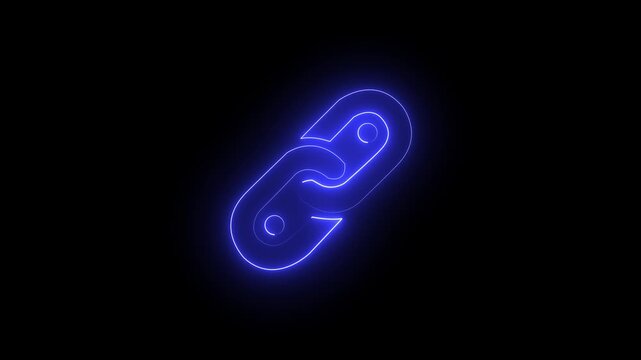 Glowing neon attach-file and link icon animation featuring bright URL symbols, paper-clip upload elements, and modern fastener graphics in a seamless 4K motion design.