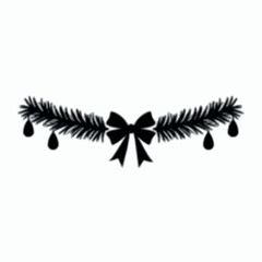 Monochrome Christmas Garland Swag Silhouette with Bow and Ornaments